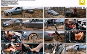 st-221-Mercedes E-class Sport hard car stuck in deep mud
