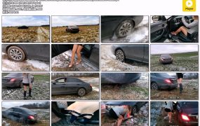 st-225-Snow stuck crazy drift hard revving and hard punishment of luxury Mercedes E-class