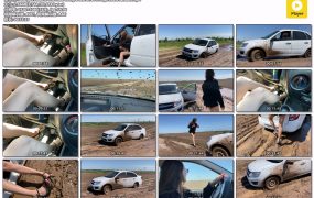 Julia got stuck in the mud doing a test drive in high heels sandals